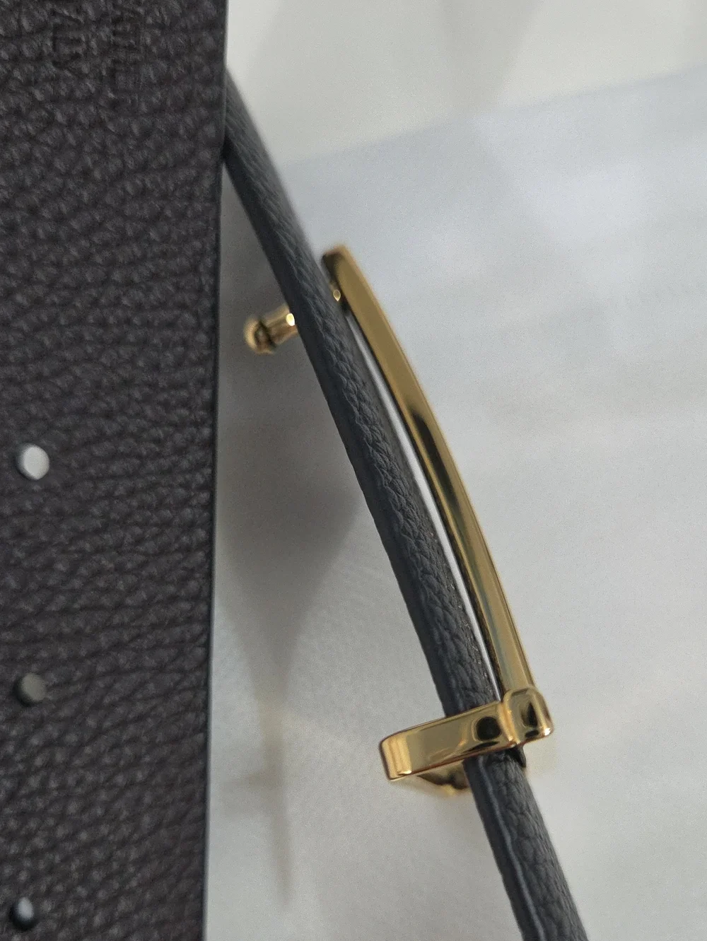Tom Ford Black Leather Belt Gold T Accent Buckle